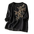 thumbnail image 1 of Women's Floral Embroidery Shirts 3/4 Sleeve Round Neck Tops Blouses, 1 of 2