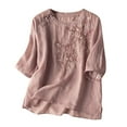 thumbnail image 1 of Women's Floral Embroidery Shirts 3/4 Sleeve Round Neck Tops Blouses, 1 of 2