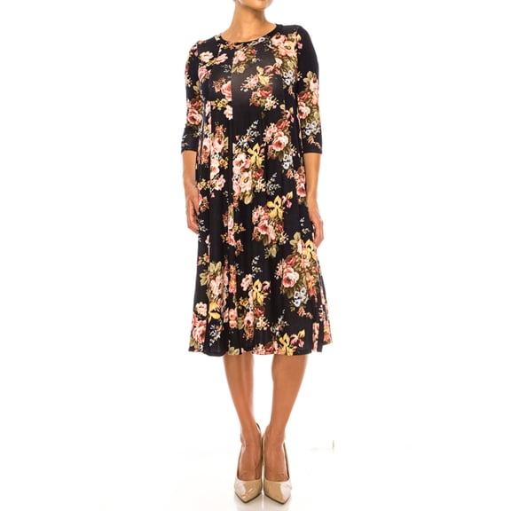 Women's Floral Essence Paneled A-Line Midi Dress