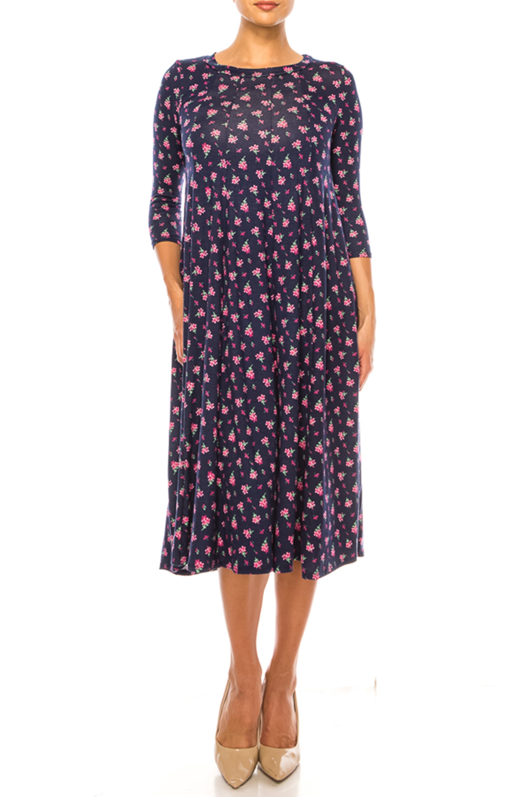 Women Floral Printed Pure Cotton A-Line Midi Dress