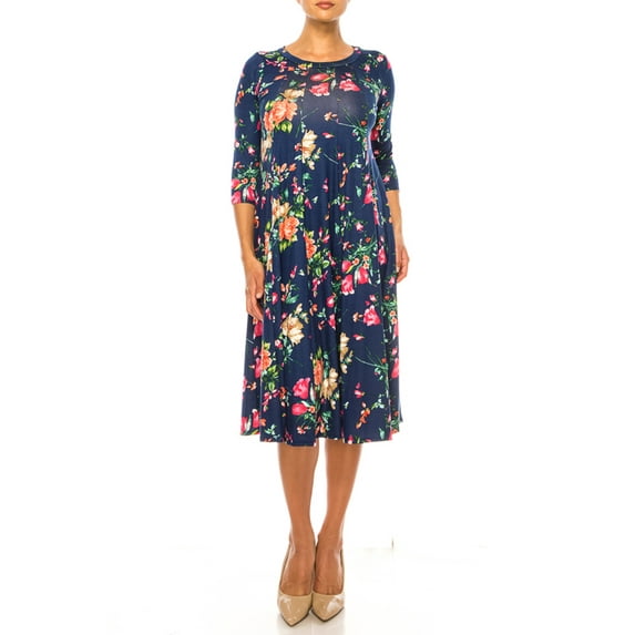 Women's Floral Essence Paneled A-Line Midi Dress