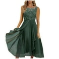 thumbnail image 1 of Women's Floral Evening Flare Vintage Midi Dress 3/4 Sleeve Women Sexy Solid Sleeveless Round Neck Lace Chiffon Mesh Waist Party Dresses Army Green L, 1 of 4