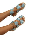 thumbnail image 1 of Women's Floral Flat Sandals Fashion Casual Non Slip Ankle Strap Beach Slip On Flowers Flats Shoes (Blue,39), 1 of 6