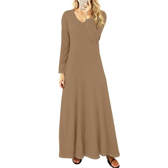 Women's Floral Gradient Print Maxi Dresses Long Sleeve Elegant Fall Holiday Dresses, Sexy and Chic for Special Occasions, Ideal for Women's Fashion,Brown,Size M