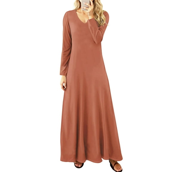 Women's Floral Gradient Print Maxi Dresses Long Sleeve Elegant Fall Holiday Dresses, Sexy and Chic for Special Occasions, Ideal for Women's Fashion,Ginger,Size XL
