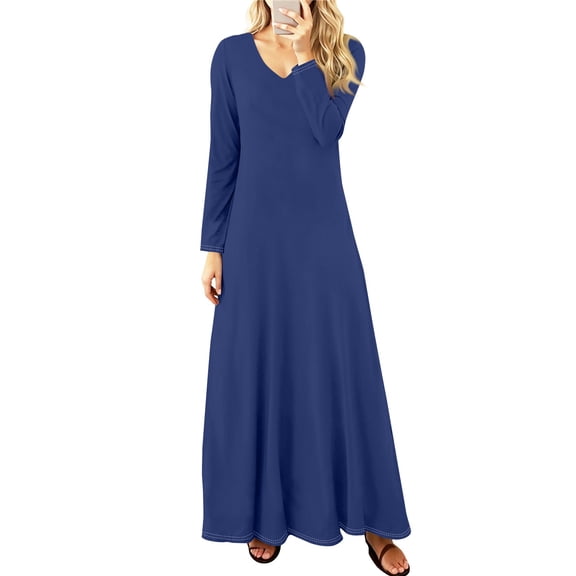 Women's Floral Gradient Print Maxi Dresses Long Sleeve Elegant Fall Holiday Dresses, Sexy and Chic for Special Occasions, Ideal for Women's Fashion,Navy,Size XL