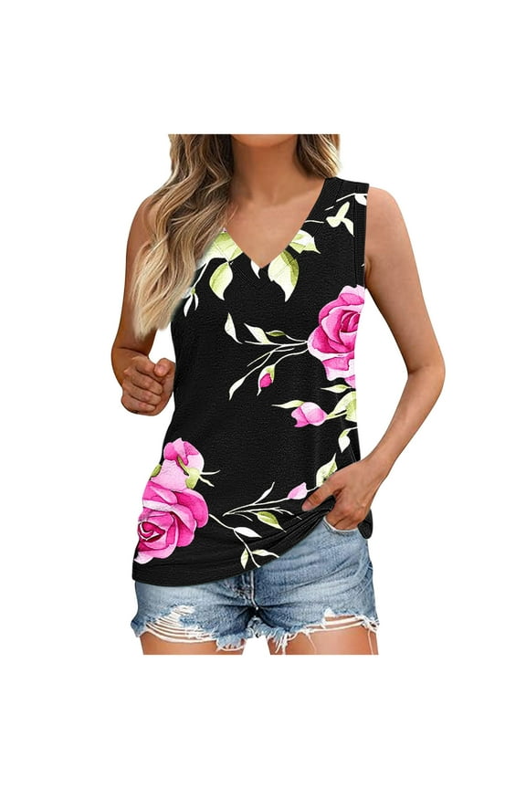 Women's Floral Graphic Camisole V Neck Sleeveless Tunic Tank Top Y2K Summer Vacation Beach Blouse Casual Sleeveless Shirt 2025 Trendy Outfits
