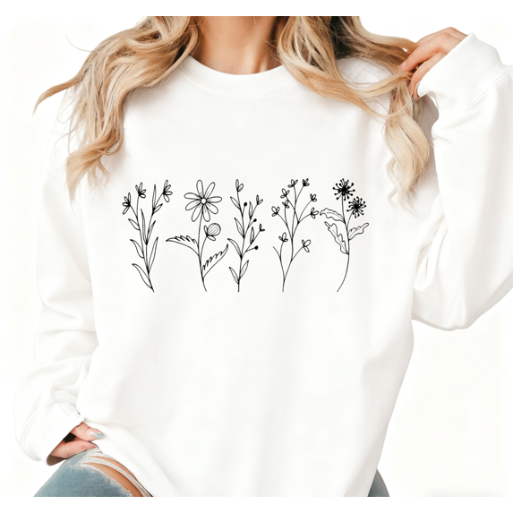 Women's Floral Graphic Comfortable Sweatshirt Top Breathable Round-neck long-sleeved White S-3XL