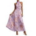 thumbnail image 1 of Women's Floral Halter Maxi Dress Fall Boho Print Wedding Guest Dress Flowy Chiffon Long Dress for Evening Party Vacation, 1 of 5