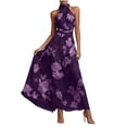 thumbnail image 1 of Women's Floral Halter Maxi Dress Fall Boho Print Wedding Guest Dress Flowy Chiffon Long Dress for Evening Party Vacation, 1 of 5