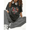 thumbnail image 1 of Women's Floral Heart Graphic Breathable T Shirt Tee Casual Top Comfortable Black S-2XL Plus Size, 1 of 5