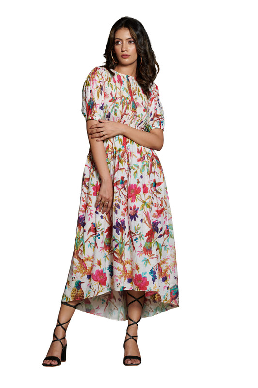 multi colored flowy dress Final Sale Plus Size Sleeveless Frill Tiered Maxi Dress in Multi Color Leaf Print