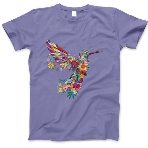 Women's Floral Hummingbird Graphic T-Shirt – Vibrant Flower Design Casual Tee, Cute Colorful Nature Art Top