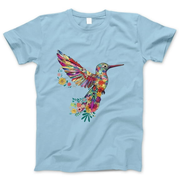 Women's Floral Hummingbird Graphic T-Shirt – Vibrant Flower Design Casual Tee, Cute Colorful Nature Art Top