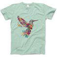 thumbnail image 1 of Women's Floral Hummingbird Graphic T-Shirt – Vibrant Flower Design Casual Tee, Cute Colorful Nature Art Top, 1 of 7