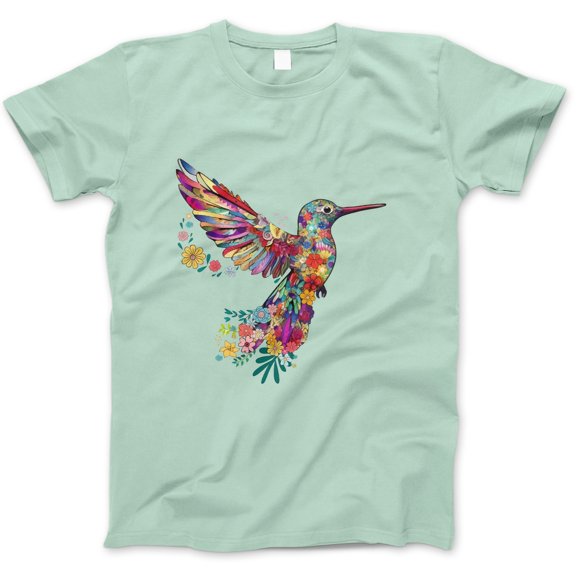 Women's Floral Hummingbird Graphic T-Shirt – Vibrant Flower Design Casual Tee, Cute Colorful Nature Art Top
