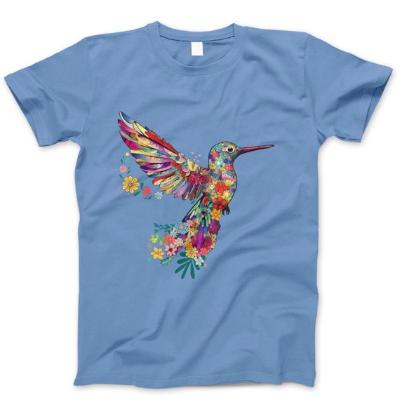 Women's Floral Hummingbird Graphic T-Shirt – Vibrant Flower Design Casual Tee, Cute Colorful Nature Art Top