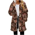thumbnail image 1 of Women's Floral Jacket Trendy Full Zip Loose Long Thermal Warm Fleece Hoodies Causal Long Sleeve Hooded Outfits (2XL, Coffee-1), 1 of 5