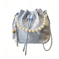 thumbnail image 1 of Women's Floral Jacquard Pearl Handle Drawstring Bucket Bag Chain Crossbody Purse Shoulder Handbag, 1 of 10