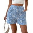 thumbnail image 1 of Women's Floral Jacquard Shorts High Waisted Wide Leg Casual Pants Summer Fashion Jeans with Pockets, 1 of 5