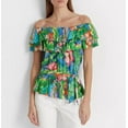 thumbnail image 1 of Women's Floral Jersey Off The Shoulder Blouse Top Green X-Large, 1 of 5