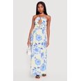 thumbnail image 1 of Women's Floral Keyhole Front Open Back Halter Maxi Dress, 1 of 3
