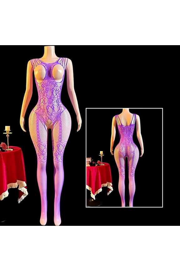 Women's Floral Lace Bodystocking, Sheer Mesh Cutout, Backless Fishnet Body Socks, Black/Red/White/Purple/Blue, 5 Colors