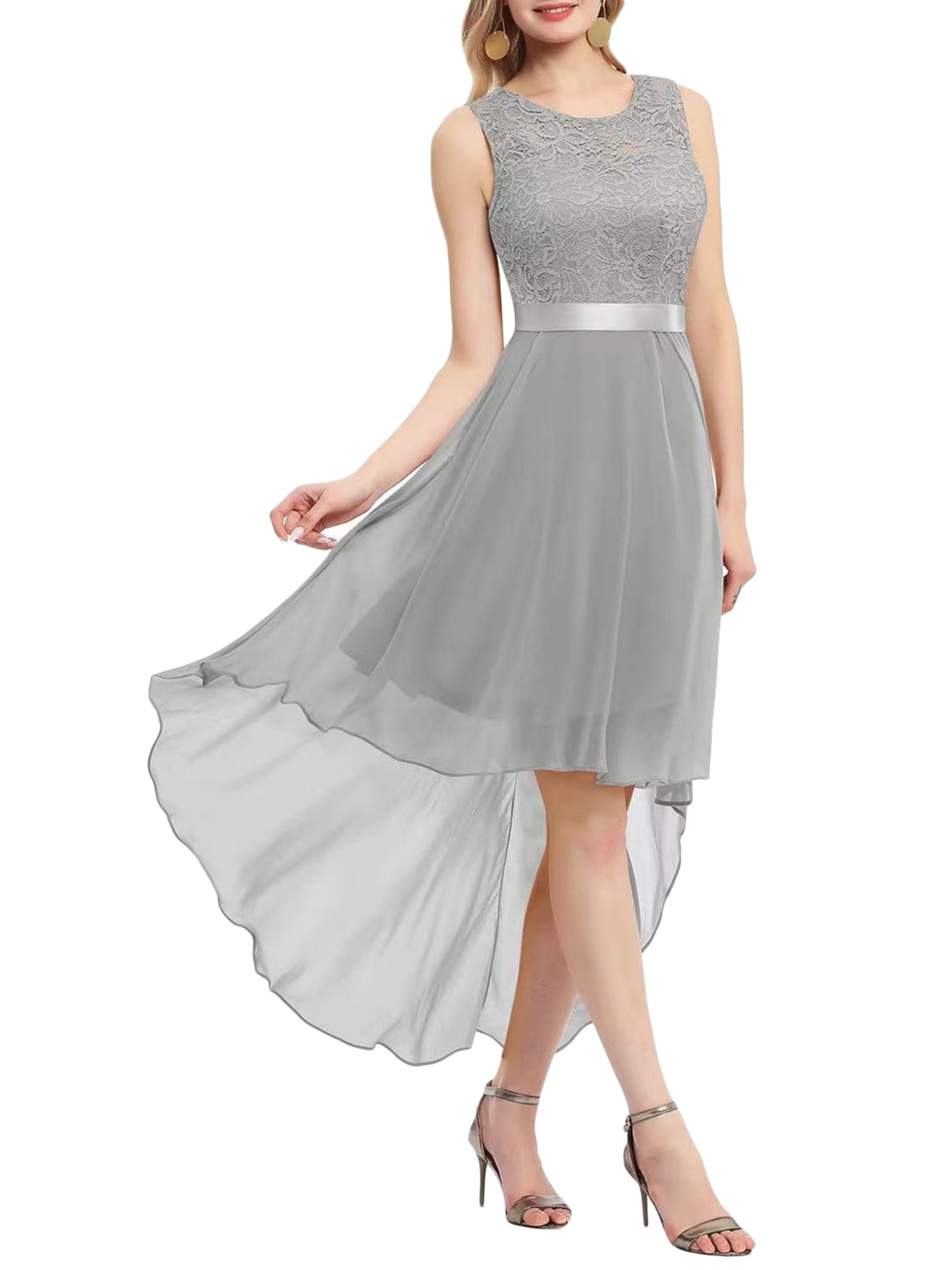 Grey high top low bridesmaid dress