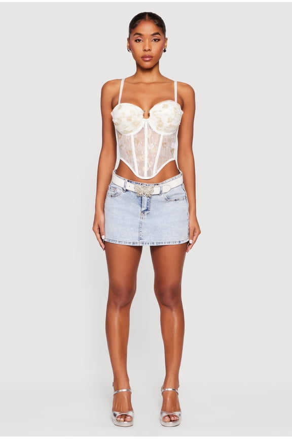 Women's Floral Lace Convertible Cropped Bustier Top