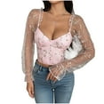 thumbnail image 1 of Women's Floral Lace Corset Off Shoulder Mesh Sheer Party Crop Top Pink 2XL, 1 of 6