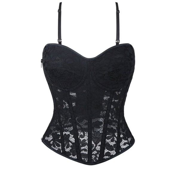 Women's Floral Lace Corset Top, Spaghetti Straps Underwire Bustier Going Out Camisoles Tops, Black Size M