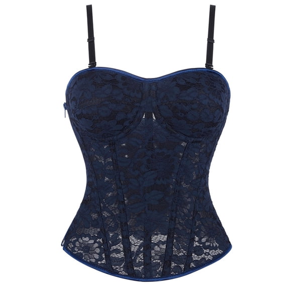 Women's Floral Lace Corset Top, Spaghetti Straps Underwire Bustier Going Out Camisoles Tops, Blue Size M