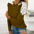 thumbnail image 1 of Women's Floral Lace Crochet Tops Long Sleeve Shirts Fitted Tunic Trendy Blouses Dressy Causal Fall Clothing Coffee S, 1 of 5
