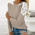 thumbnail image 1 of Women's Floral Lace Crochet Tops Long Sleeve Shirts Fitted Tunic Trendy Blouses Dressy Causal Fall Clothing Khaki L, 1 of 5