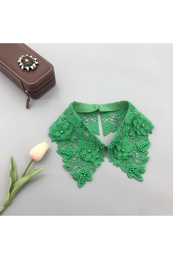 Women's Floral Lace Detachable Collar, Cutout Flower False Collar, Sheer Embroidered Bib Necklace, Adjustable Strap Layering Piece, Feminine Fashion Accessory, Elegant Blouse Top Collar - Green
