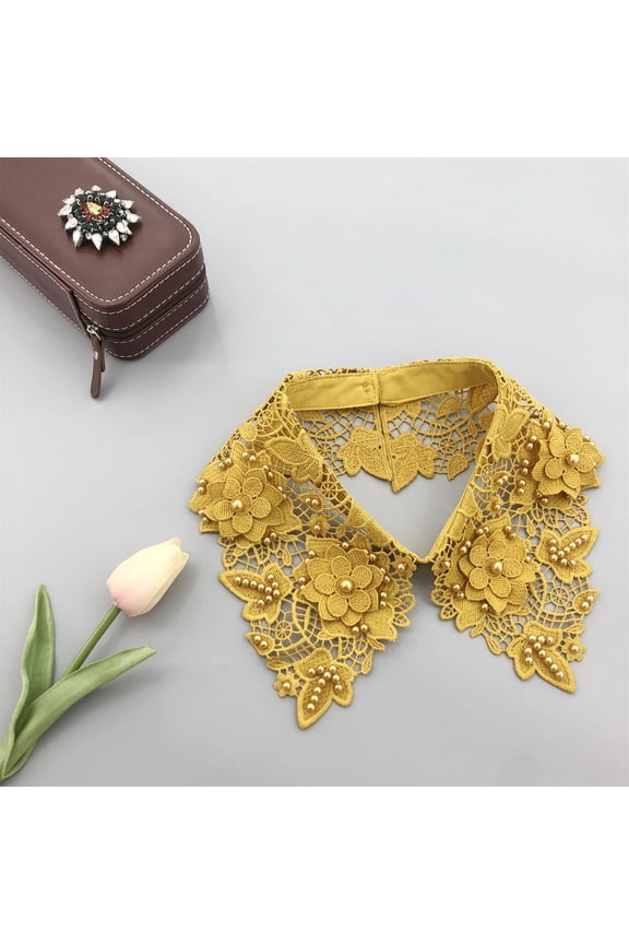 Women's Floral Lace Detachable Collar, Cutout Flower False Collar, Sheer Embroidered Bib Necklace, Adjustable Strap Layering Piece, Feminine Fashion Accessory, Elegant Blouse Top Collar - Gold