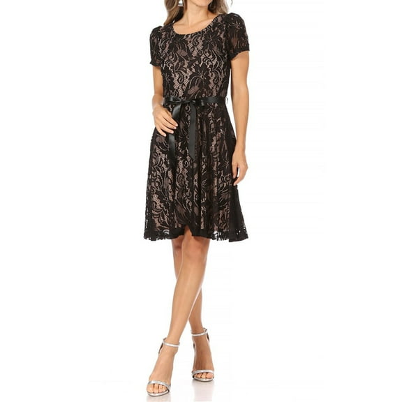 Women's Floral Lace Dress Short Sleeve Party Dress