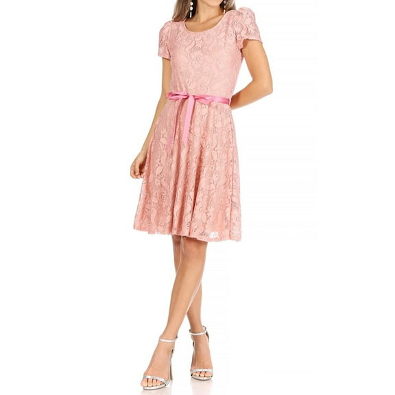 Women's Floral Lace Dress Short Sleeve Party Dress