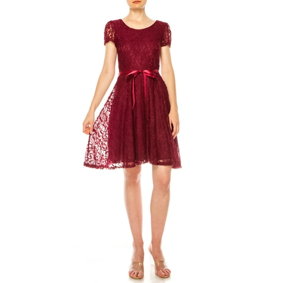 Women's Floral Lace Dress Short Sleeve Party Dress