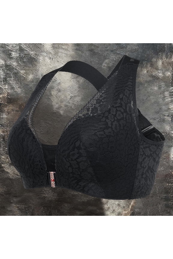 Women's Floral Lace Front Closure Full Figure Bra, JIANLAI Racerback Cross Strap Underwire Support Plus Size Bra Full Coverage Bras for Women