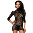 thumbnail image 1 of Women's Floral Lace High Neck Mini Dress with 3/4 Sleeve, Black, One Size, 1 of 3