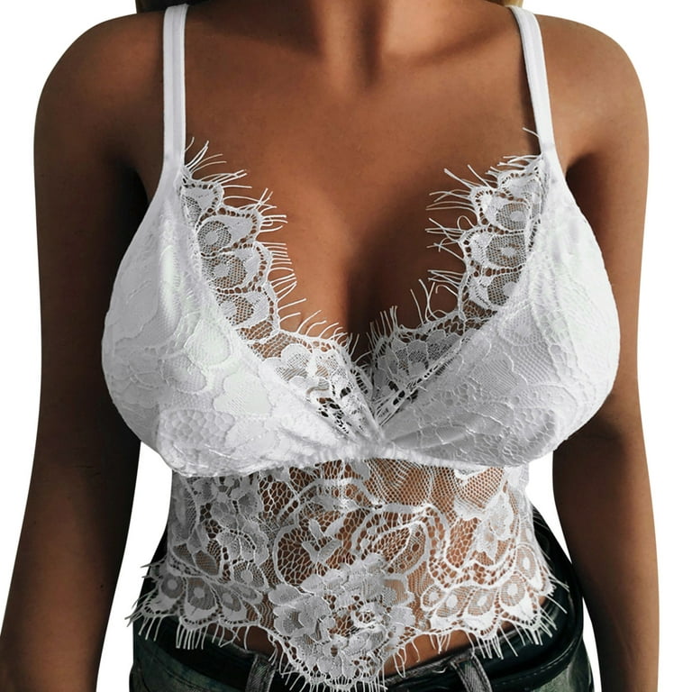 Women's Floral Lace Hollow Out Back Deep V Scalloped Strappy Lette Bras for  Women
