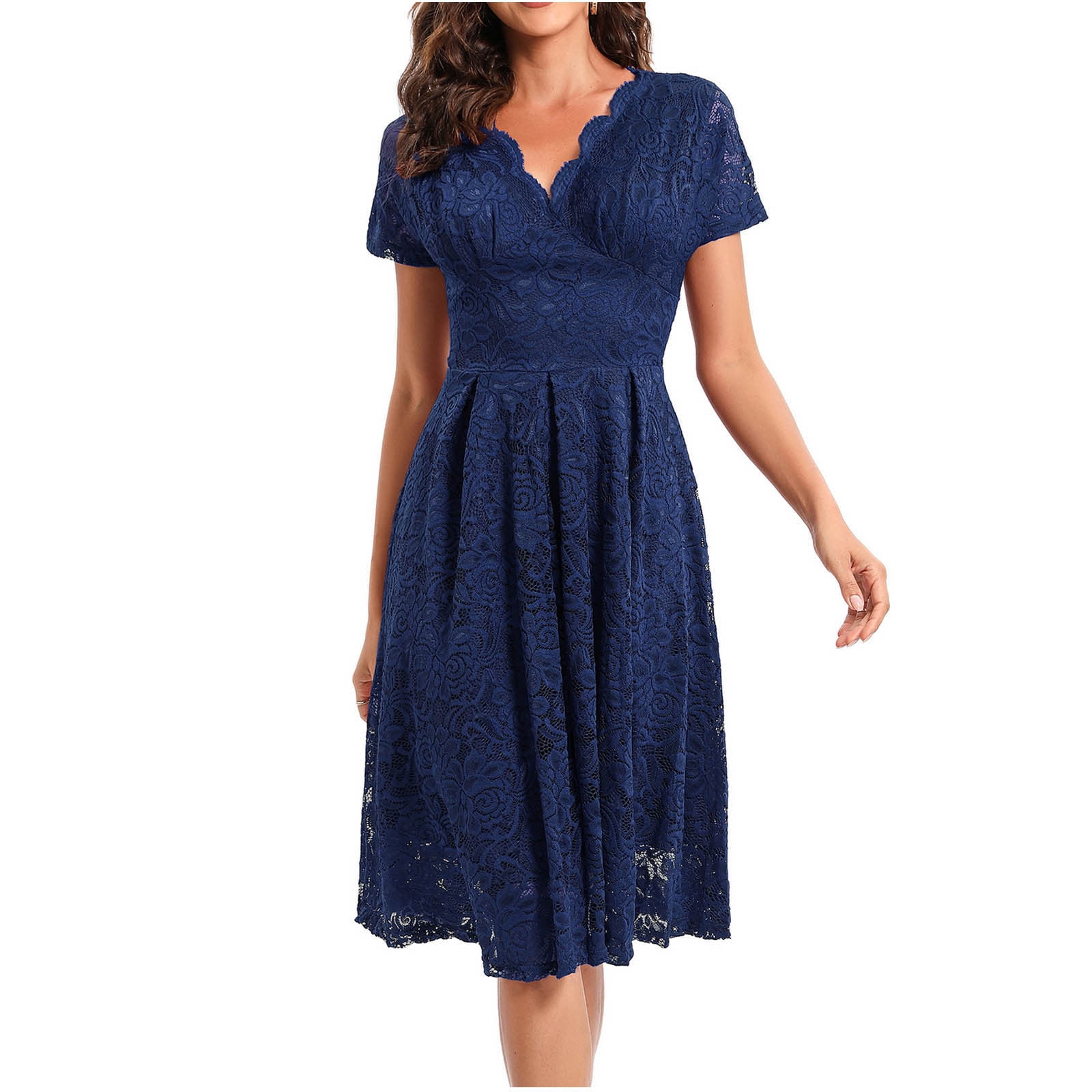 Women's Floral Lace Midi Dress Short Sleeve V Neck Bridesmaid Wedding  Evening Party Dresses Empire Waist Comfy Dress - Walmart.com