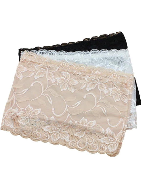 Women's Floral Lace Mock Camisole, 3-Pack, Black/Beige/White, Hip Length Coverage, Modesty Panel