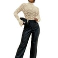 thumbnail image 1 of Women's Floral Lace Mock Neck Long Flounce Sleeve Pullover Sheer Slim Fit Stand Collar Blouse Top S, 1 of 9