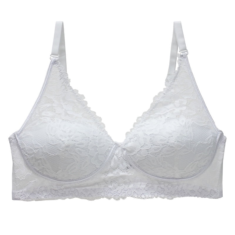 Women's Floral Lace No Wire Bra, White 38C