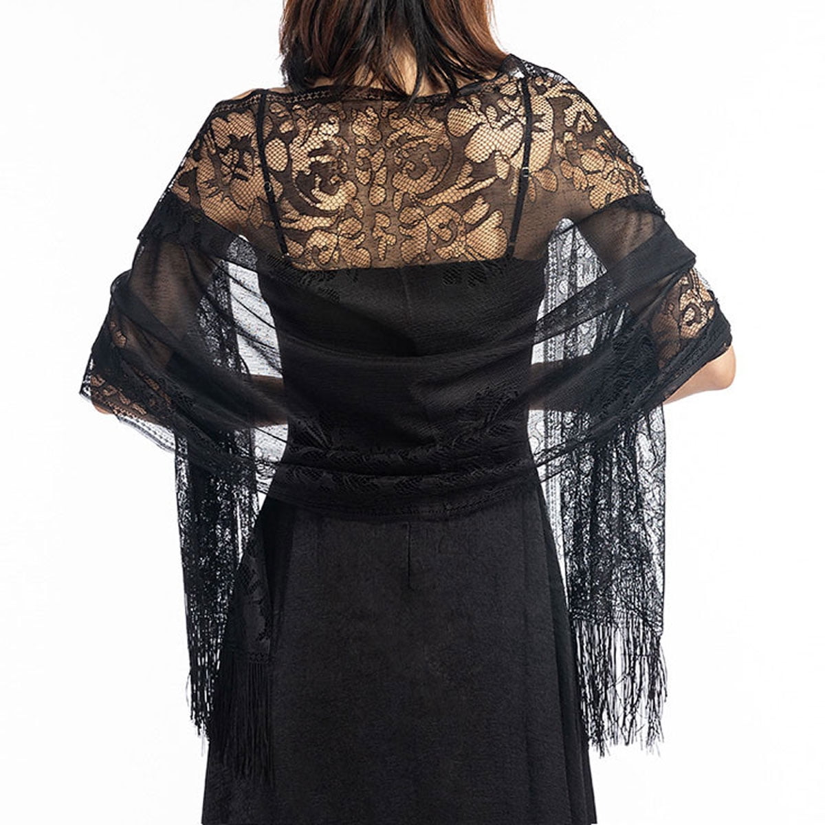 black lace fringe shawl