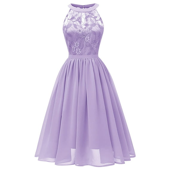 Women's Floral Lace Sexy Halter Dress Sleeveless Fit Flare Vintage Elegant Cocktail Dress Wedding Guest Formal Dress