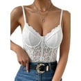 thumbnail image 1 of Women's Floral Lace Sheer Mesh Corset Bodysuit Spaghetti Strap Cami Top, 1 of 14