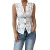 Women's Floral Lace Sheer Sleeveless Vest Blazer, Button Down Stand Collar Waistcoat Blouse Sexy Summer Going Out Shirts